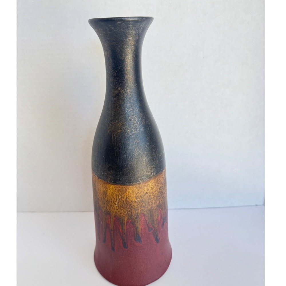 VTG Tall Black Gold Red Ombre Ceramic Vase Home Decor Accent